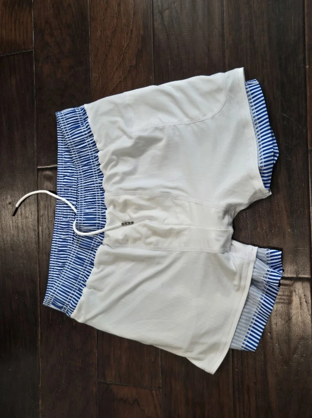 Maamgic Blue White Striped Swim Trunks Men's Medium Lined Zip Pocket Beach